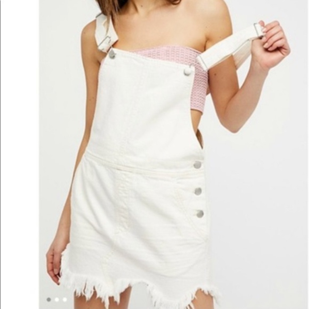 Free People white distressed overall dress